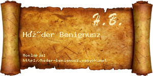Héder Benignusz névjegykártya